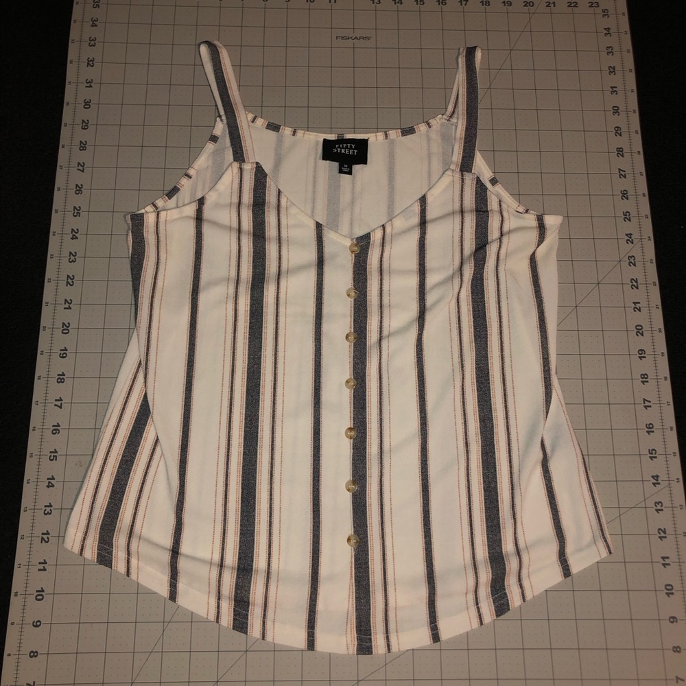 Fifty Street. Striped Top. Size Medium. White Multi Color Stripes.